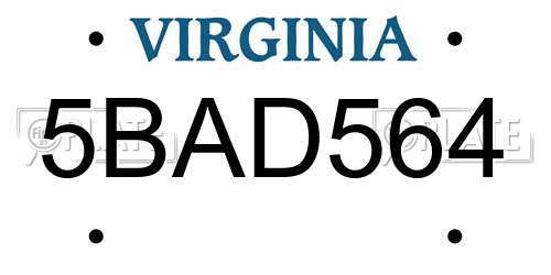5BAD564 Virginia License Plate