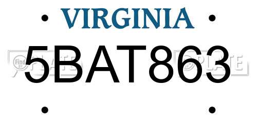 5BAT863 Virginia License Plate