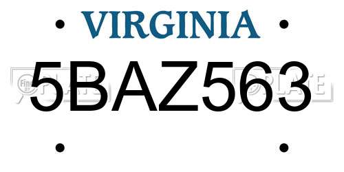 5BAZ563 Virginia License Plate