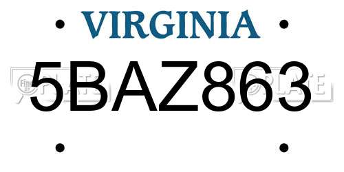 5BAZ863 Virginia License Plate