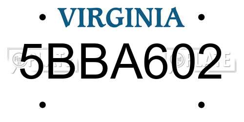 5BBA602 Virginia License Plate