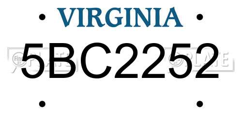 5BC2252 Virginia License Plate