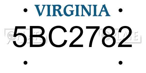 5BC2782 Virginia License Plate