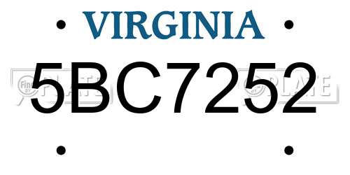5BC7252 Virginia License Plate