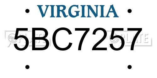 5BC7257 Virginia License Plate