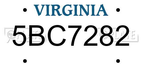 5BC7282 Virginia License Plate