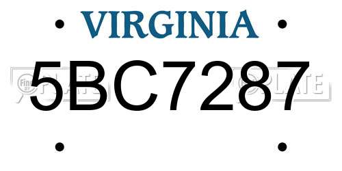 5BC7287 Virginia License Plate