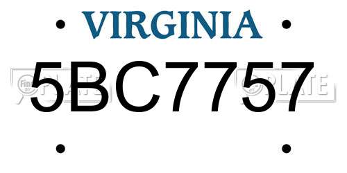5BC7757 Virginia License Plate