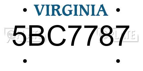 5BC7787 Virginia License Plate