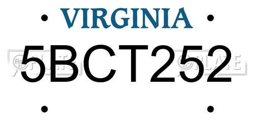 5BCT252 Virginia License Plate