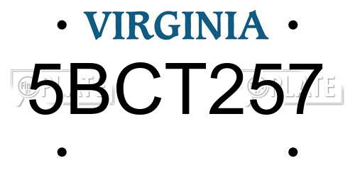 5BCT257 Virginia License Plate