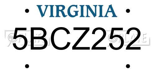 5BCZ252 Virginia License Plate