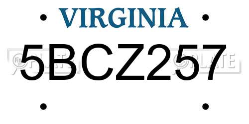 5BCZ257 Virginia License Plate