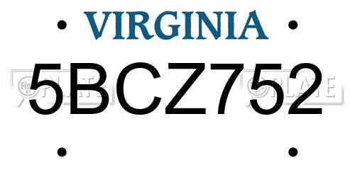 5BCZ752 Virginia License Plate