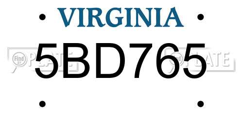 5BD765 Virginia License Plate