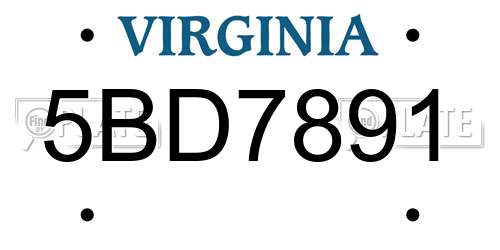 5BD7891 Virginia License Plate