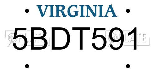 5BDT591 Virginia License Plate