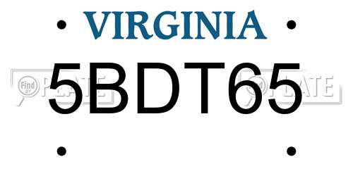 5BDT65 Virginia License Plate