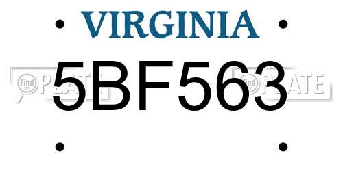 5BF563 Virginia License Plate