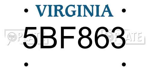 5BF863 Virginia License Plate