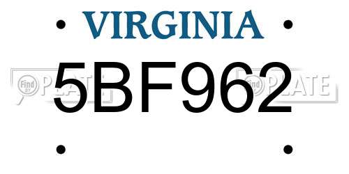 5BF962 Virginia License Plate
