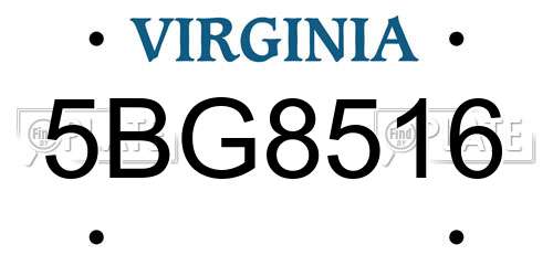 5BG8516 Virginia License Plate