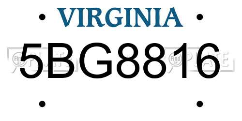 5BG8816 Virginia License Plate