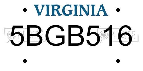 5BGB516 Virginia License Plate