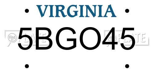 5BGO45 Virginia License Plate