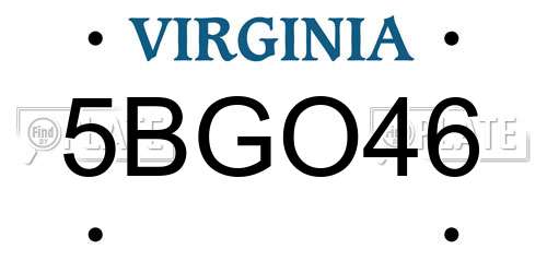 5BGO46 Virginia License Plate