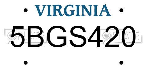 5BGS420 Virginia License Plate