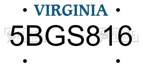 5BGS816 Virginia License Plate