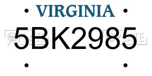 5BK2985 Virginia License Plate