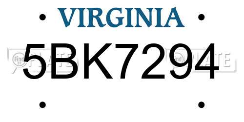 5BK7294 Virginia License Plate