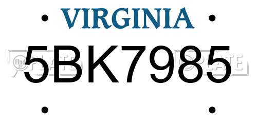 5BK7985 Virginia License Plate