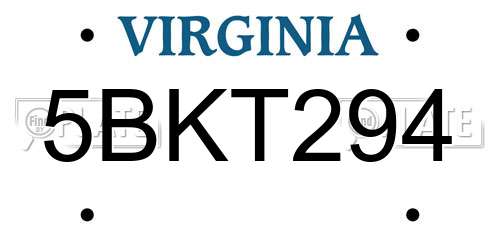 5BKT294 Virginia License Plate