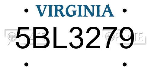 5BL3279 Virginia License Plate