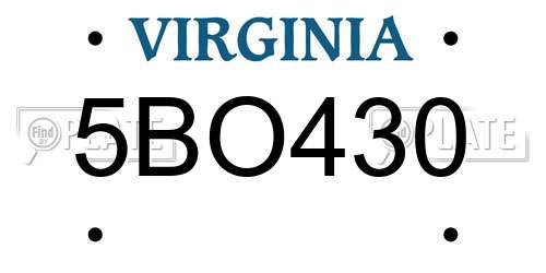 5BO430 Virginia License Plate