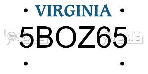 5BOZ65 Virginia License Plate