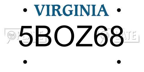 5BOZ68 Virginia License Plate
