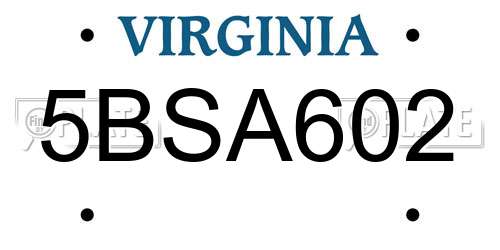5BSA602 Virginia License Plate