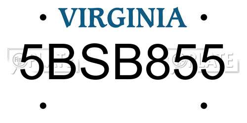 5BSB855 Virginia License Plate