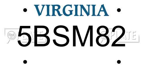 5BSM82 Virginia License Plate