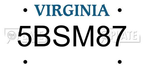 5BSM87 Virginia License Plate