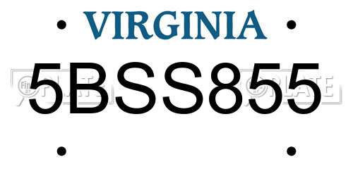 5BSS855 Virginia License Plate