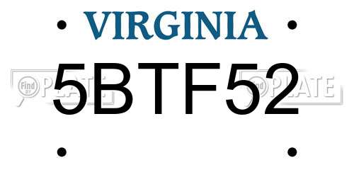5BTF52 Virginia License Plate