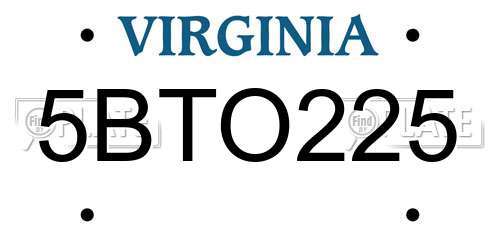 5BTO225 Virginia License Plate