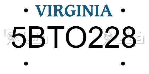 5BTO228 Virginia License Plate