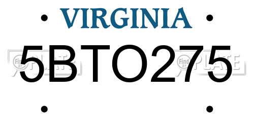 5BTO275 Virginia License Plate