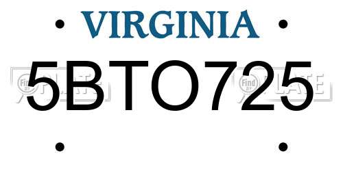 5BTO725 Virginia License Plate